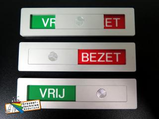 Aluminium schuifhouder 120x30x4mm met vrij en bezet, of andere tekst.